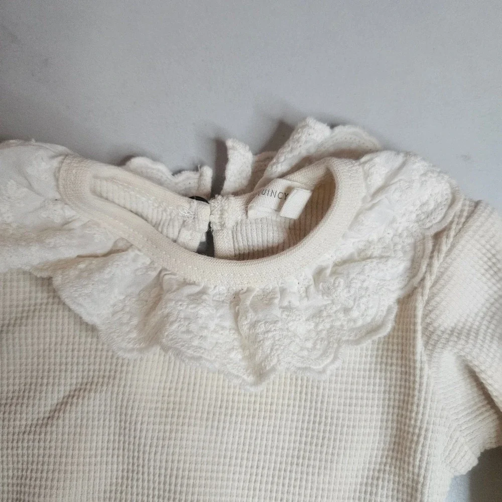 Quincy Mae Baby Organic Cotton Waffle Knit Ruffle Collar Bodysuit‎ Set 6-12M 2pk
